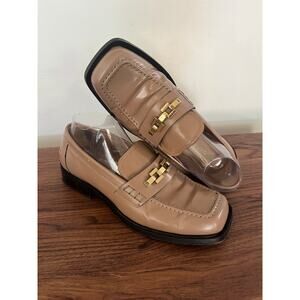 ALOHAS Beige Leather Gold Hardware Square Toe Loafers Collegiate sz EU41/US10